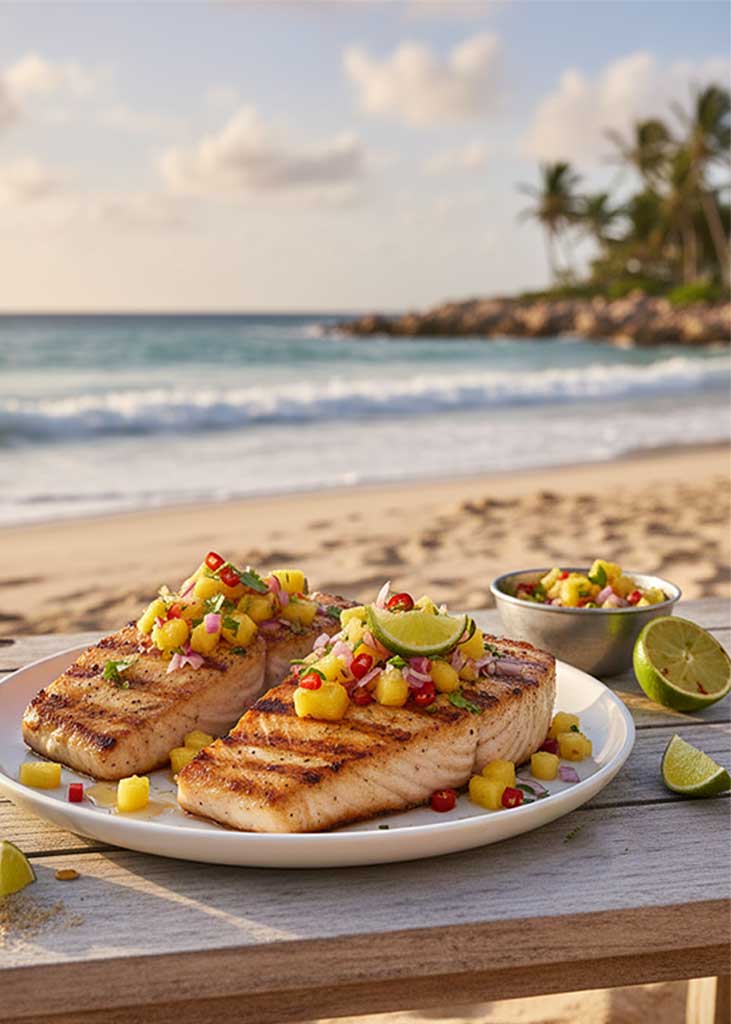 Bermuda style, Grilled Swordfish with Pineapple Relish