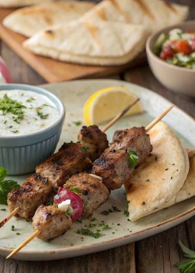 Greek Pork Souvlaki with Homemade Tzatziki